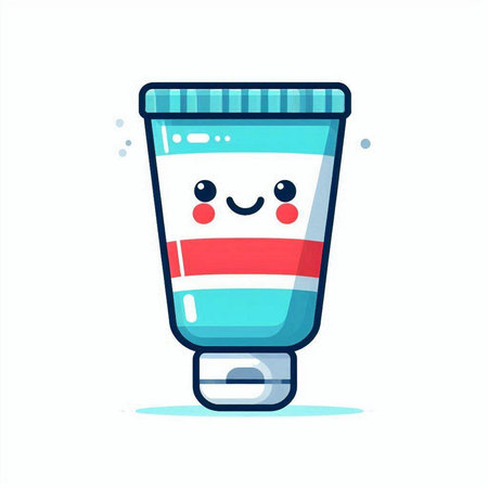 Cute cartoon toothpaste tube with smiling face. Vector illustration.のイラスト素材
