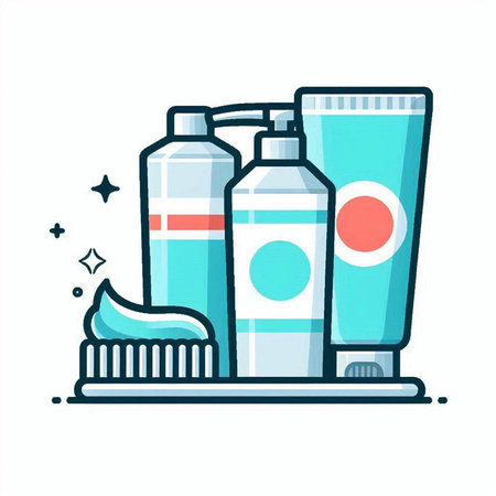 Vector illustration of toothpaste, toothbrush and toothpaste in flat style.のイラスト素材
