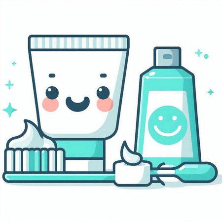 Cute cartoon toothpaste character with toothbrush and toothpaste. Vector illustrationのイラスト素材