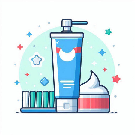 Cosmetic bottle and toothbrush. Flat design. Vector illustration.のイラスト素材