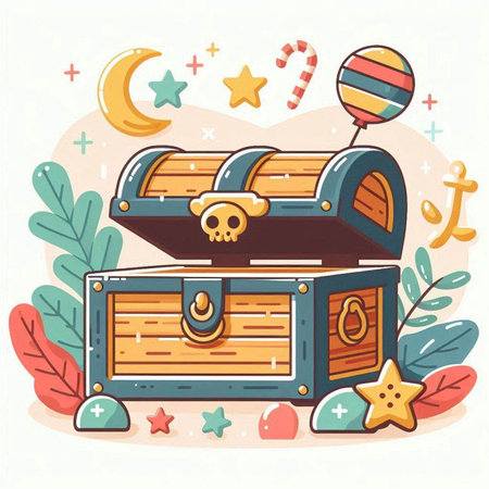 Treasure chest. Vector illustration of a treasure chest with a pirate theme.のイラスト素材