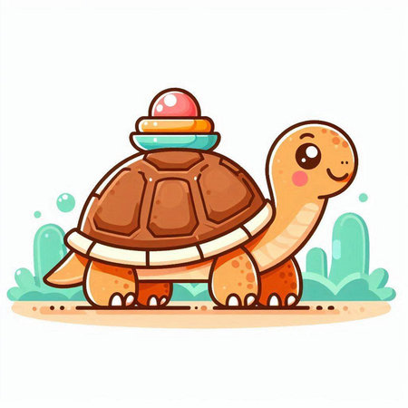 Cute baby turtle. Vector illustration isolated on a white background.のイラスト素材