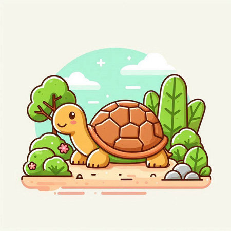 Cute turtle in the park. Vector illustration in cartoon style.のイラスト素材