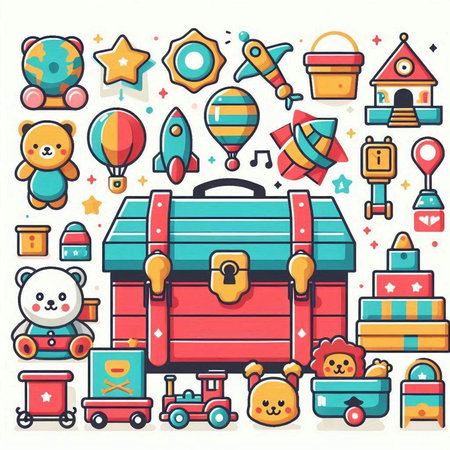 Vector illustration of set of toys and items for children in cartoon styleのイラスト素材