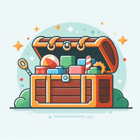 Vector illustration of a treasure chest in cartoon style. Flat design.のイラスト素材