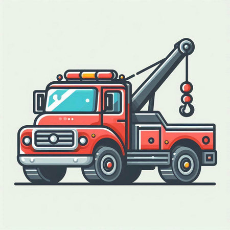Vector illustration of a red tow truck on a white background. Flat style.のイラスト素材