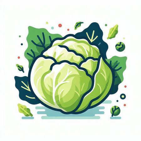 Cabbage vector illustration. Fresh vegetable isolated on white background. Cabbage icon.のイラスト素材
