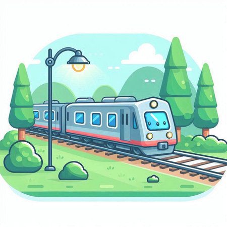 Subway train in the park. Vector illustration in cartoon style.のイラスト素材