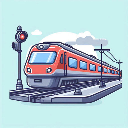 Train on the platform of the station. Vector illustration in flat styleのイラスト素材