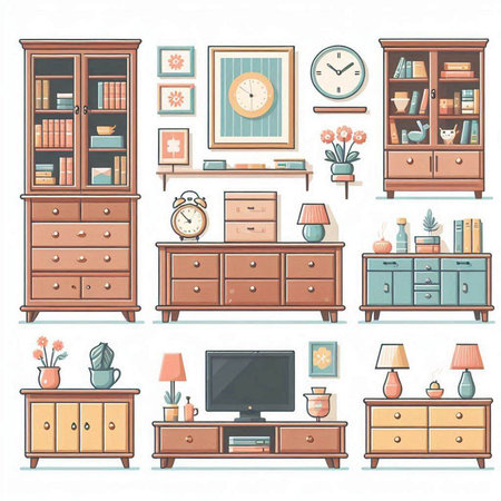 Furniture set. Furniture for living room. Vector illustrationのイラスト素材