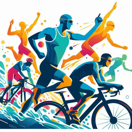 Cyclists and cyclists in action. Sport background. Vector illustration.のイラスト素材