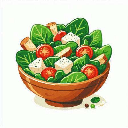 Vegetable salad in a bowl isolated on white background. Vector illustration.のイラスト素材