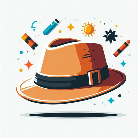 Hat with a pencil. Vector illustration in cartoon style on white background.のイラスト素材