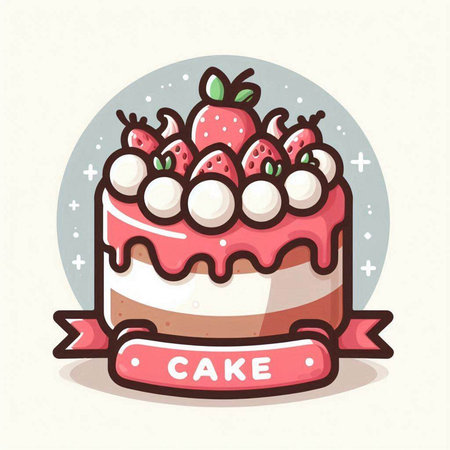 Cake icon. Vector illustration of a cake with strawberry and cream.のイラスト素材