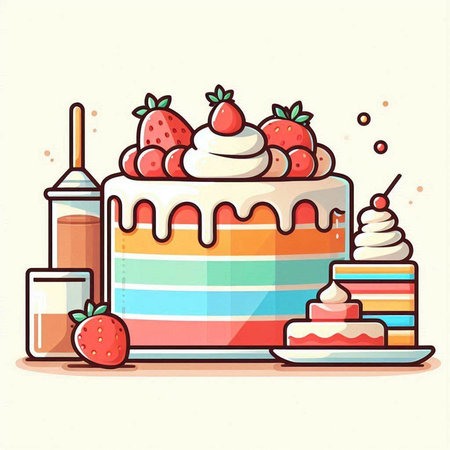 Birthday cake. Vector illustration of a birthday cake with strawberries.のイラスト素材