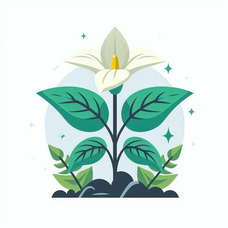 Vector illustration of a flower with green leaves in a flat style.のイラスト素材