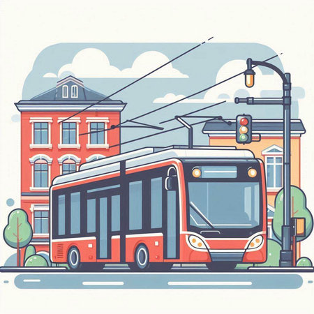 City bus on the street. Vector illustration in flat design style.のイラスト素材