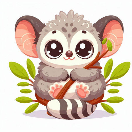 Cute koala with a tree branch. Vector cartoon illustration.のイラスト素材