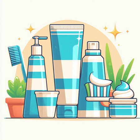 Vector illustration of a set of personal hygiene products. Flat style.のイラスト素材