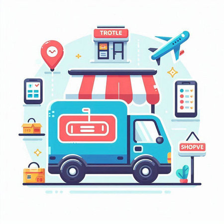 Flat design vector illustration concept for online shopping, e-commerce and delivery.のイラスト素材