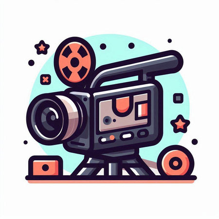 Cinema camera icon. Vector illustration in flat cartoon style.のイラスト素材