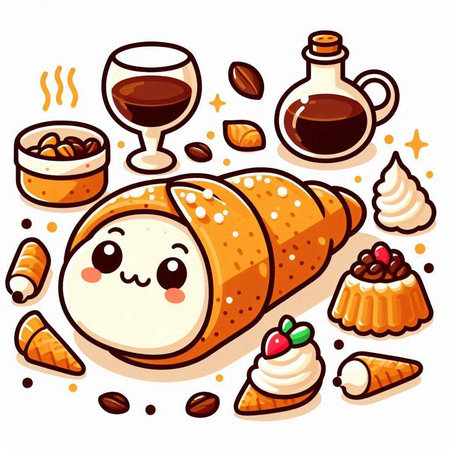 Coffee and bakery. Vector illustration of a cartoon character.のイラスト素材