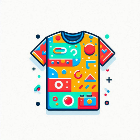 T-shirt with colorful pattern. Vector illustration in trendy flat style.のイラスト素材