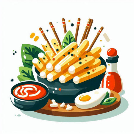 Illustration of japanese hot pot with chopsticks on white backgroundのイラスト素材
