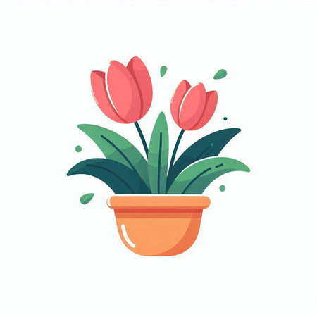 Flowerpot with tulips in flat style. Vector illustration.のイラスト素材