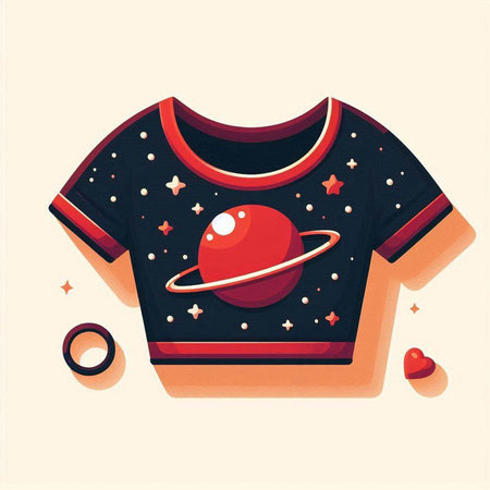T-shirt with space and planets. Vector illustration in retro styleのイラスト素材