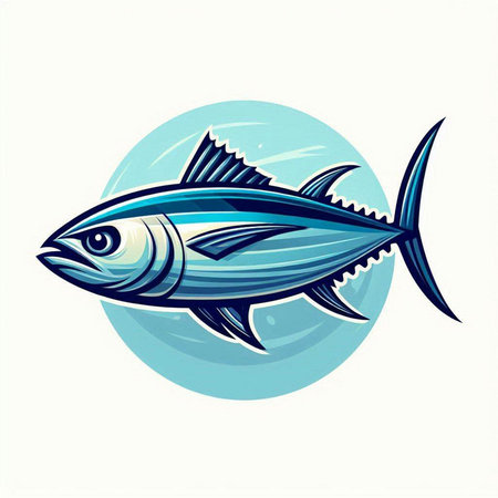 Vector illustration of a tuna fish in blue circle on white background.のイラスト素材