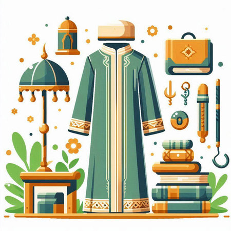 Medieval clothing. Vector illustration in flat style on white background.のイラスト素材