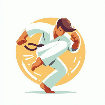 Taekwondo vector illustration. Karate fighter training. Martial arts.のイラスト素材