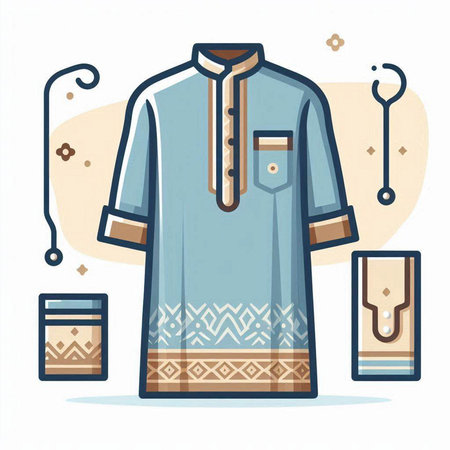 Thai traditional clothes, vector illustration in flat design style. Isolated on white background.のイラスト素材