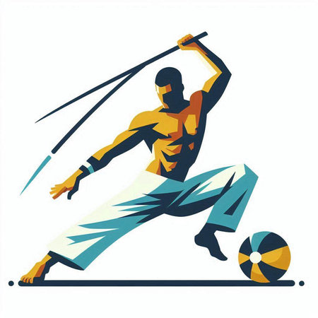 Illustration of a sportsman with a soccer ball and a batonのイラスト素材