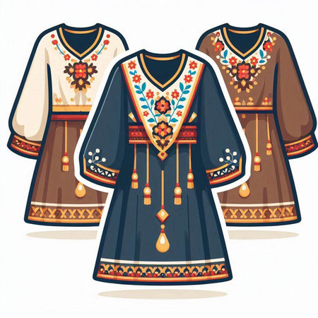 Ukrainian folk costume. Vector illustration on a white background.のイラスト素材