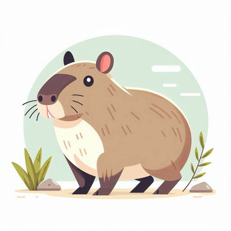 Cute rodent vector illustration. Cute hamster standing on the ground.のイラスト素材
