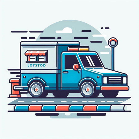 Coffee truck. Fast food van. Vector illustration in flat styleのイラスト素材