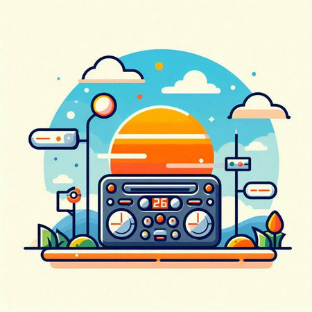 Illustration of a flat design of a radio station. Vector illustrationのイラスト素材