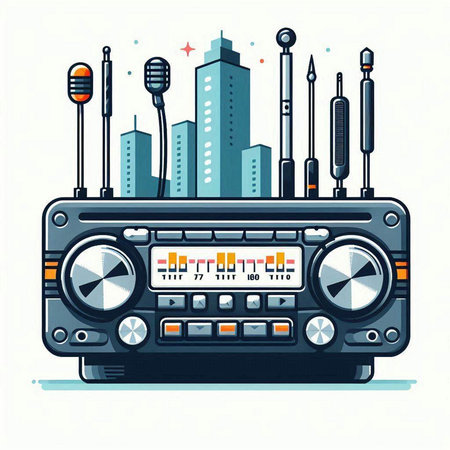 Vector illustration of retro radio set. Radio set. Radio set.のイラスト素材