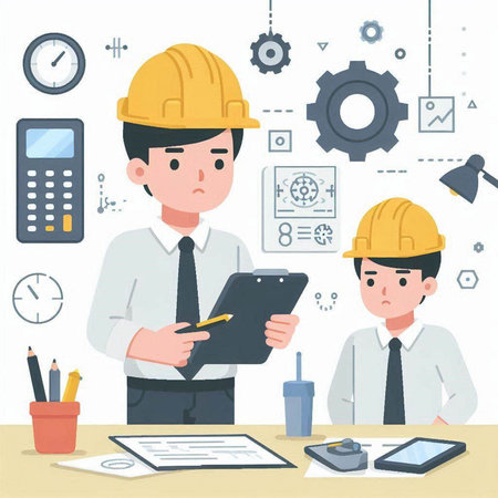 Engineer and architect working on a construction project, vector illustration.のイラスト素材