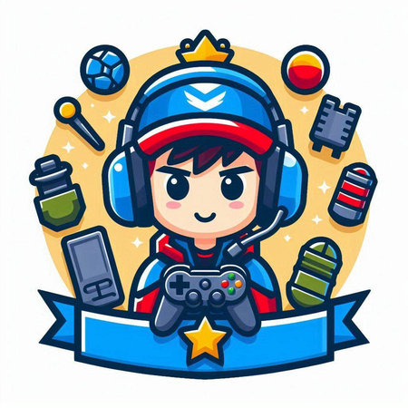 Cute boy playing video games. Vector illustration in cartoon style.のイラスト素材