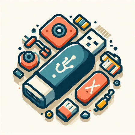 Usb flash drive in flat design style. Vector illustration for web design.のイラスト素材