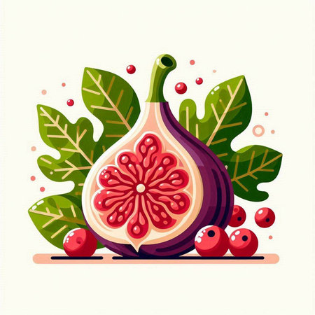 Fresh ripe figs with leaves, berries and berries. Vector illustration.のイラスト素材