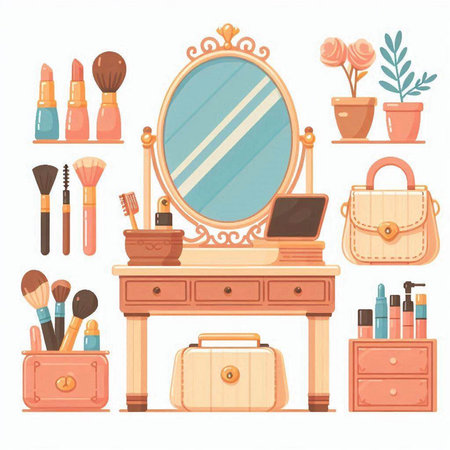 Cosmetics and make-up accessories set. Vector illustration in cartoon styleのイラスト素材