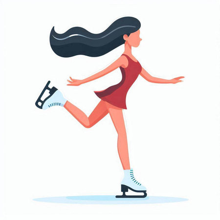 Woman figure skating. Winter sport. Vector illustration in cartoon style.のイラスト素材