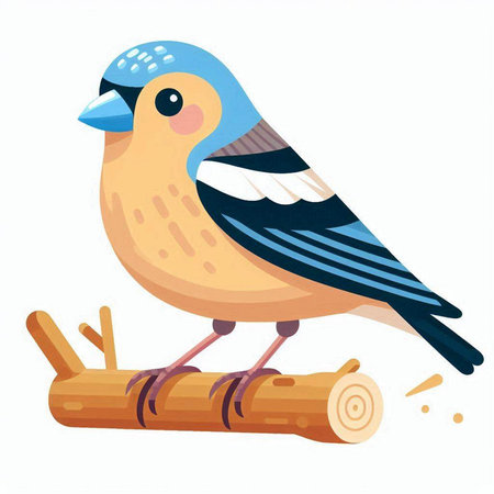 Illustration of a bullfinch sitting on a log. Vector illustration.のイラスト素材