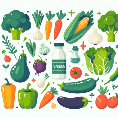 Vegetables set. Healthy food. Vector illustration in flat styleのイラスト素材