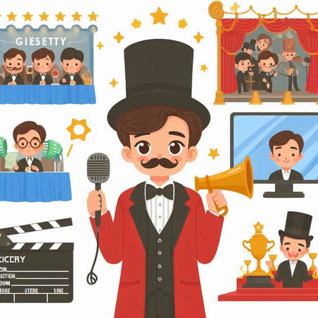 Cinema icons set. Cartoon illustration of cinema icons set for web designのイラスト素材