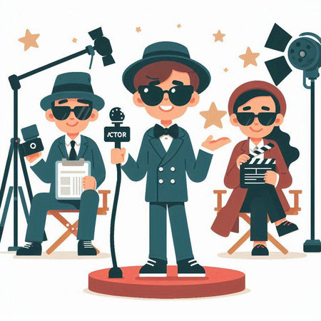 Cinema director and actors. Vector illustration in cartoon style.のイラスト素材